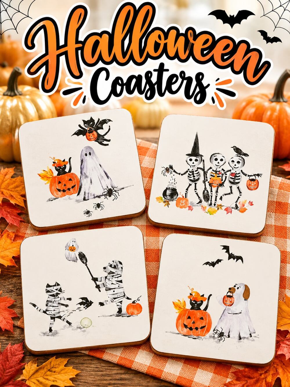 Pottery Barn Halloween-Themed Cork Coasters NWT